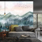 wallpaper mural of a misty woodland for use in decorating the living room