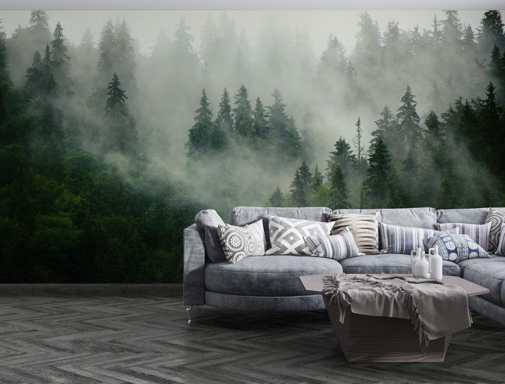 Misty Forest Green Nature Mural Wallpaper