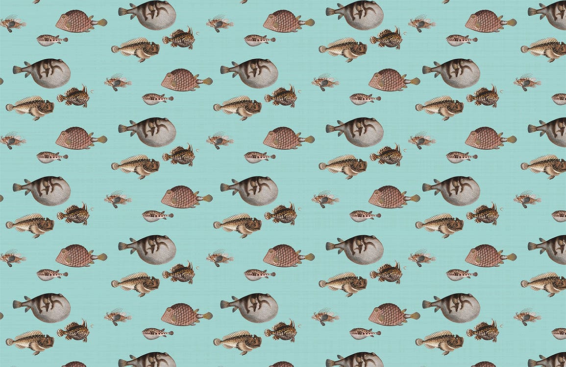 Aquatic Fish Teal Ocean Mural Wallpaper