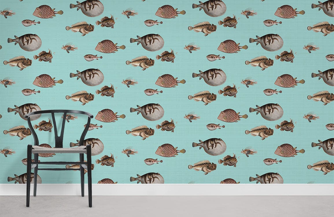 Aquatic Fish Teal Ocean Mural Wallpaper