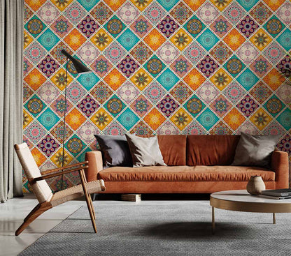 Mosiac Flower pattern aesthetic design wallpaper