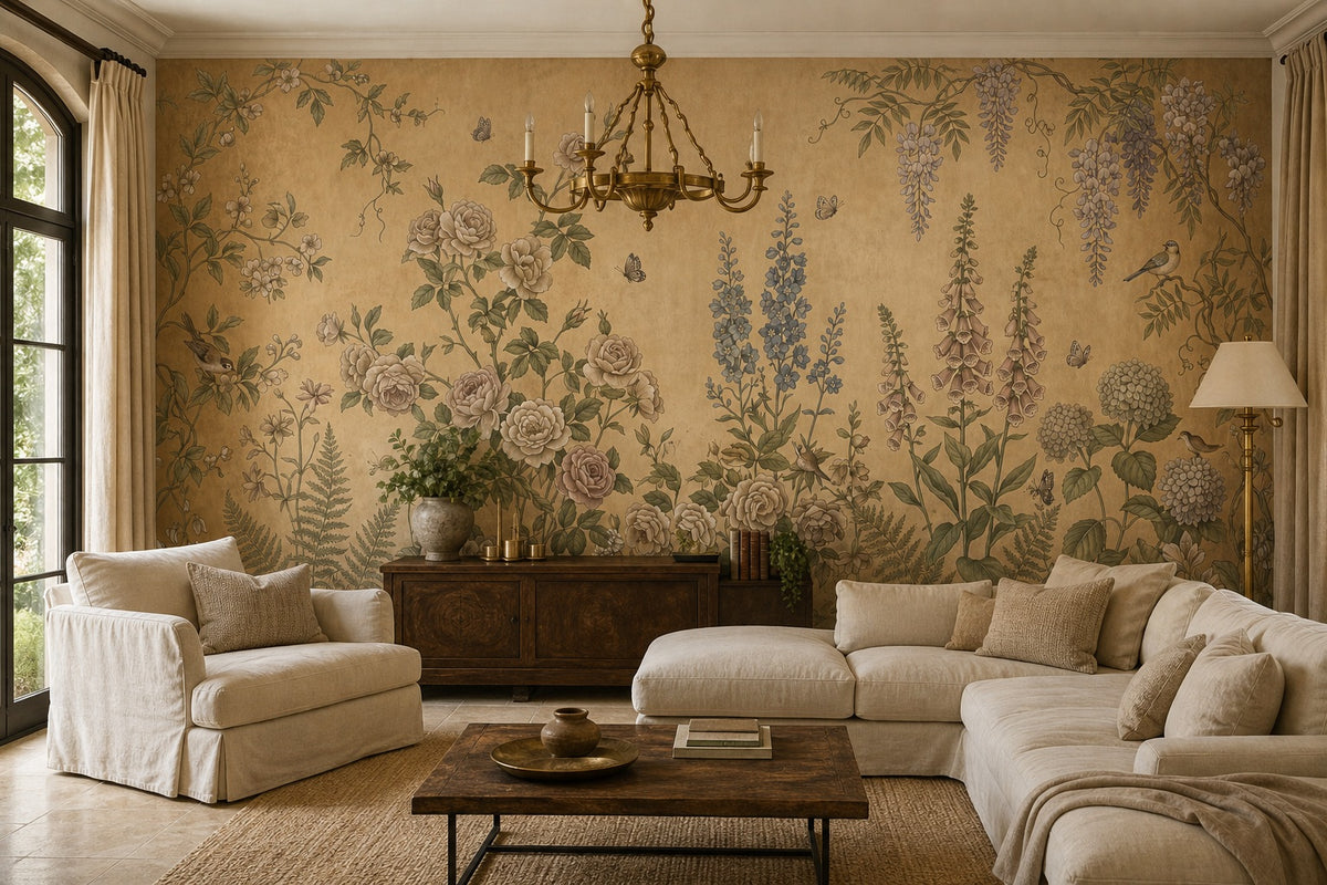 Moss Vintage Wildflower Garden Wallpaper Mural - 6