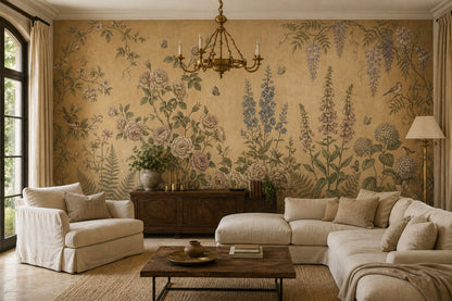 Moss Vintage Wildflower Garden Wallpaper Mural - 6