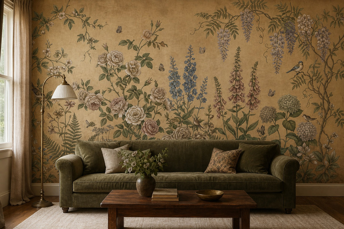 Moss Vintage Wildflower Garden Wallpaper Mural - 1