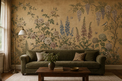 Moss Vintage Wildflower Garden Wallpaper Mural - 1