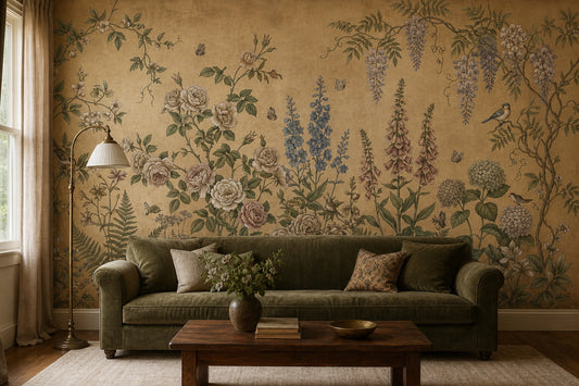 Moss Vintage Wildflower Garden Wallpaper Mural - 1