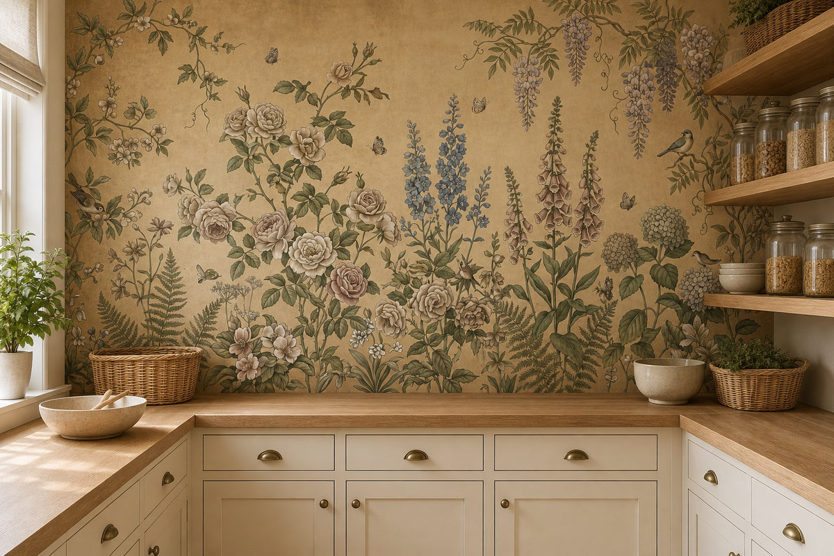 Moss Vintage Wildflower Garden Wallpaper Mural - 7