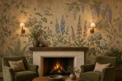 Moss Vintage Wildflower Garden Wallpaper Mural - 8