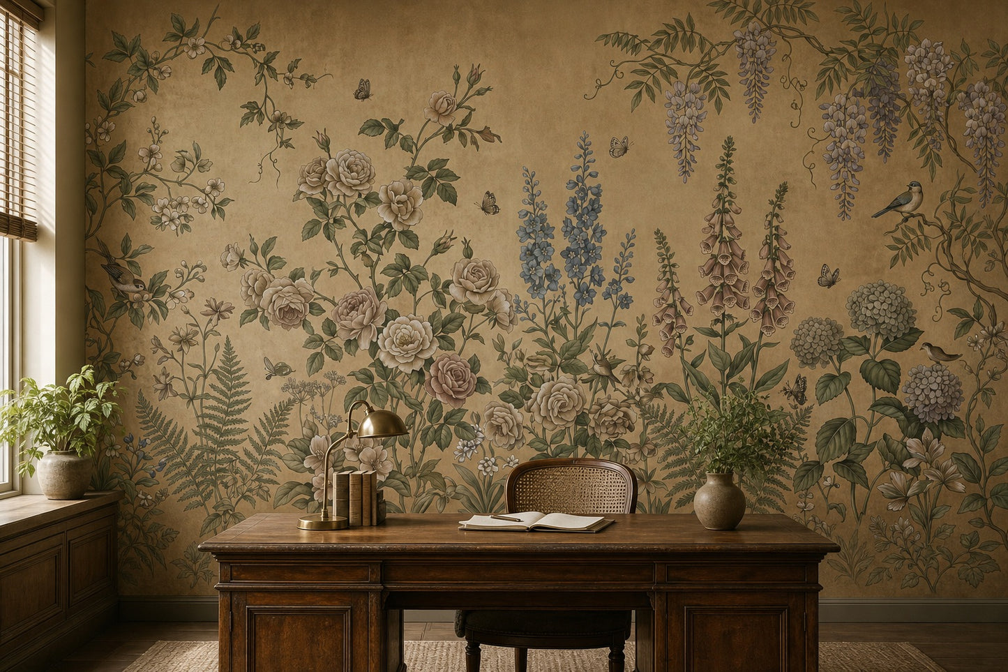 Moss Vintage Wildflower Garden Wallpaper Mural - 5