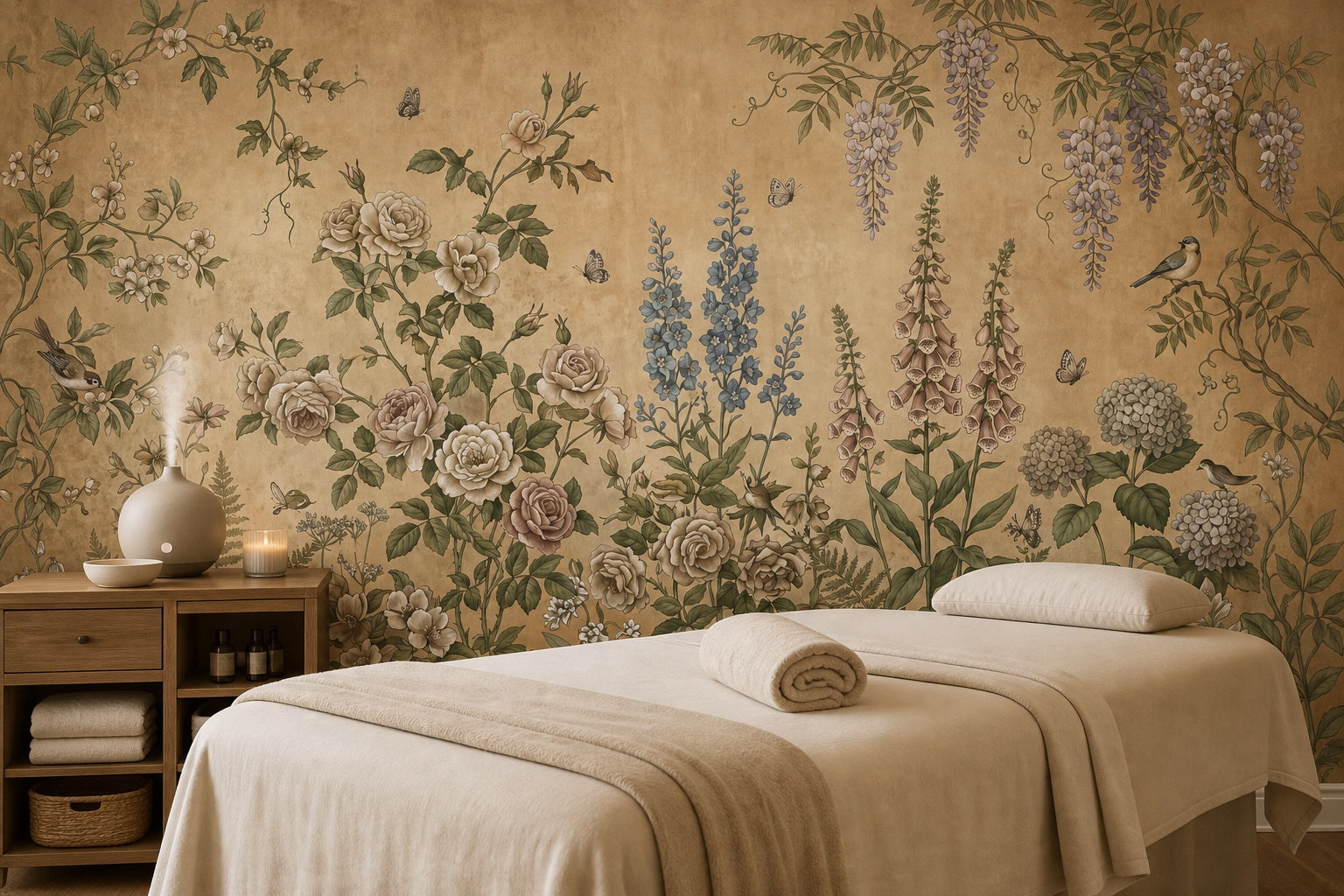 Moss Vintage Wildflower Garden Wallpaper Mural - 9