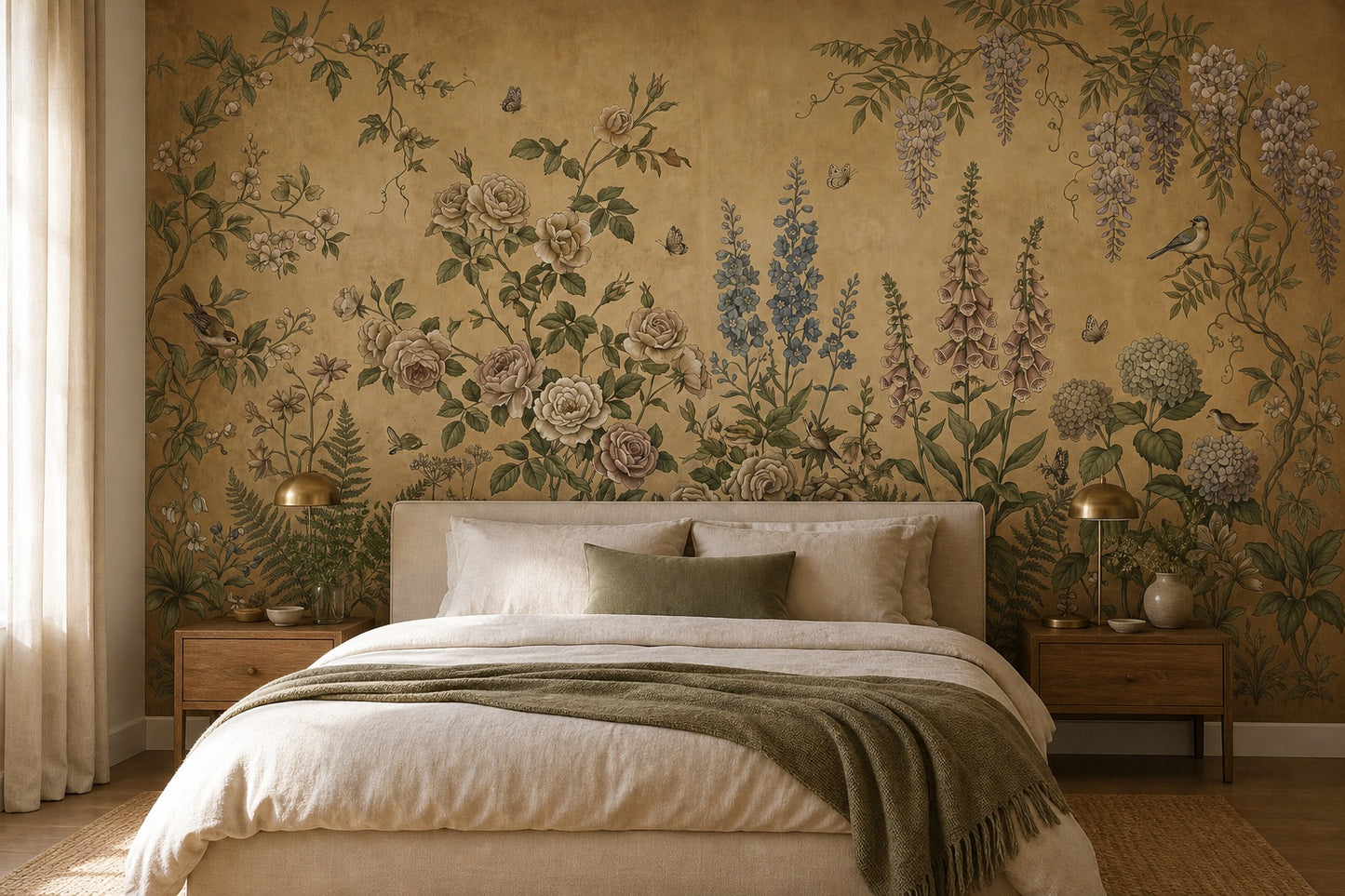 Moss Vintage Wildflower Garden Wallpaper Mural - 4