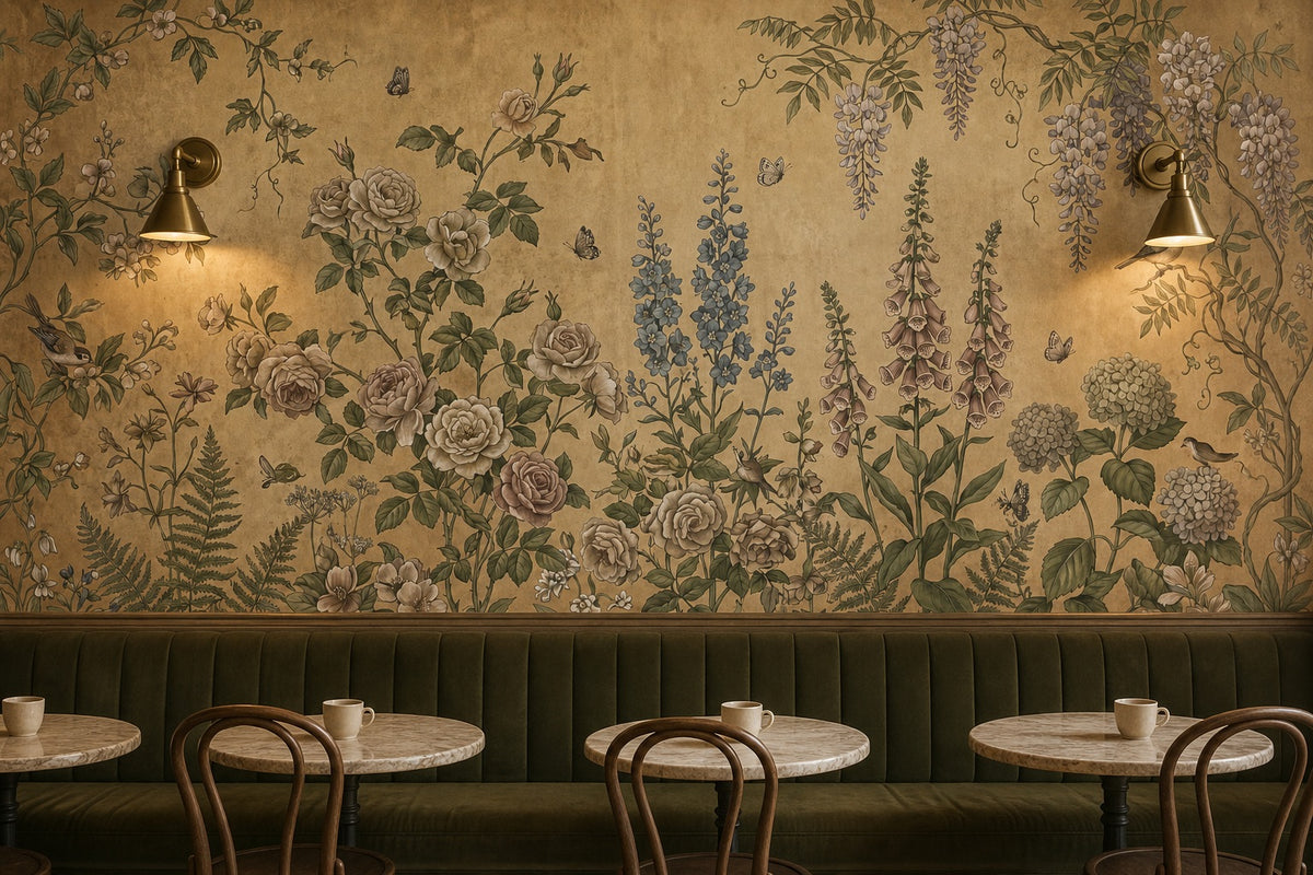 Moss Vintage Wildflower Garden Wallpaper Mural - 11