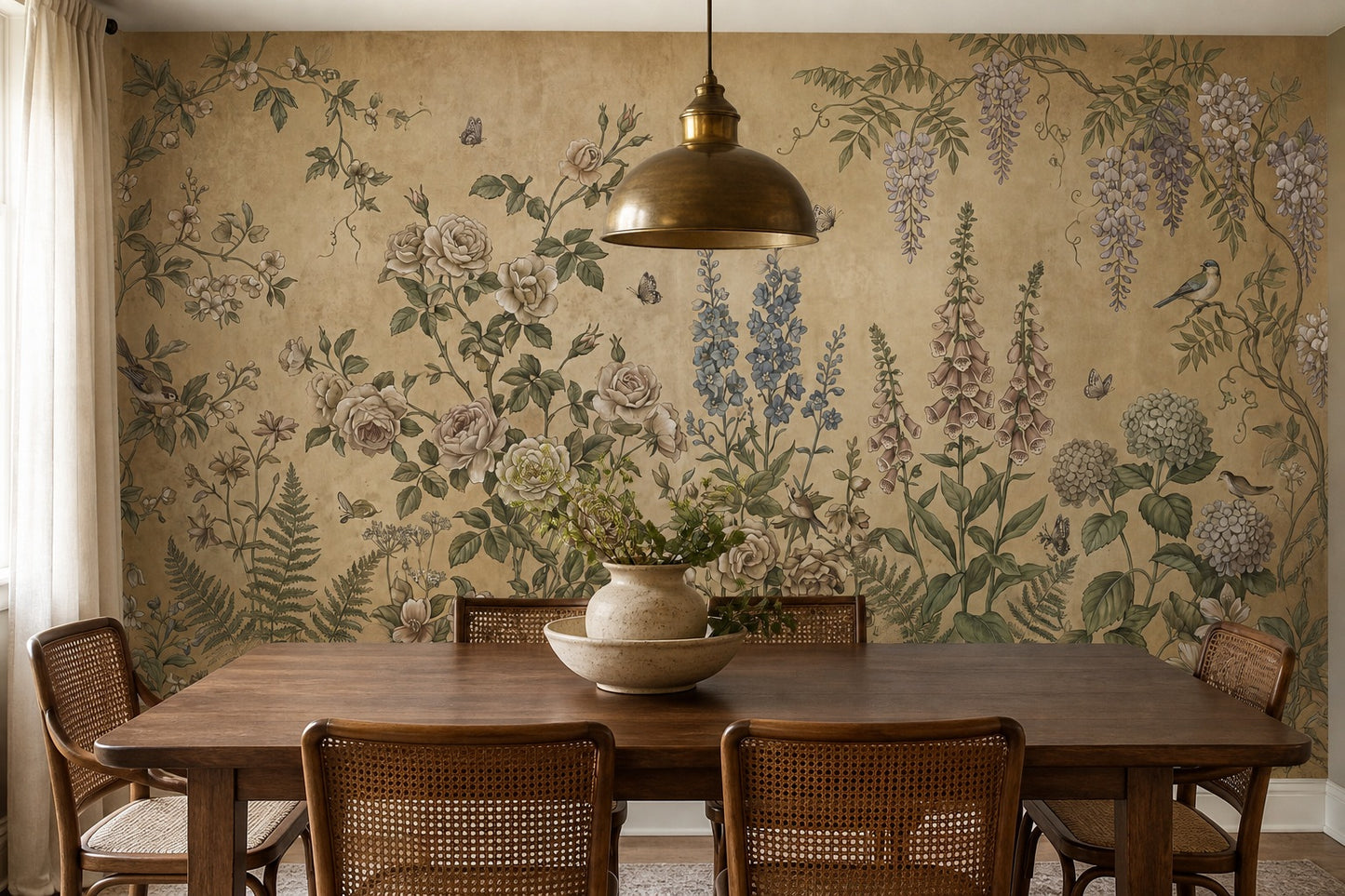Moss Vintage Wildflower Garden Wallpaper Mural - 3