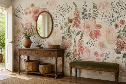 Blush Watercolor Flower Garden Wallpaper Mural - 5
