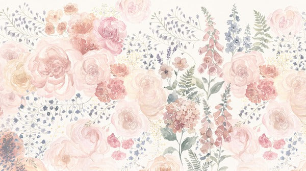 Blush Watercolor Flower Garden Wallpaper Mural - 6