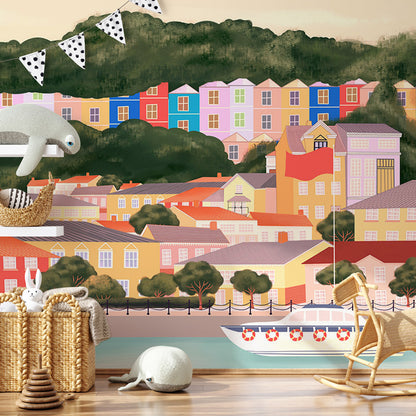 Whimsical Woodland Animal Children Mural Wallpaper in playroom