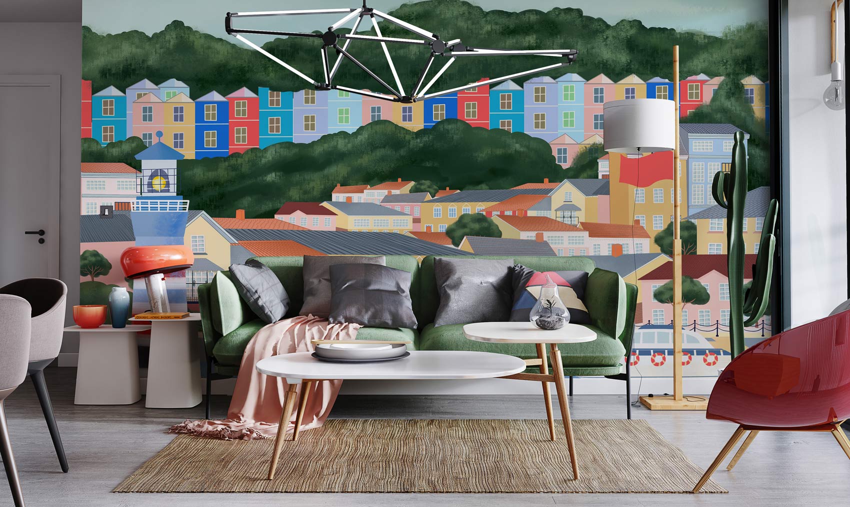 Whimsical Woodland Animal Children Mural Wallpaper in living room