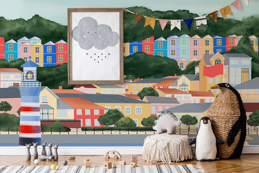 Whimsical Woodland Animal Children Mural Wallpaper in child's room