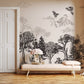 Mountains & Trees Sketch Gray Wallpaper Mural