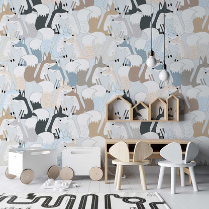 straigh sat tfoxes wallpaper mural for nursery room decor