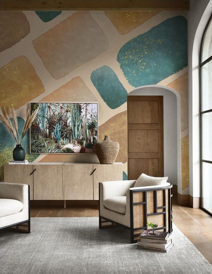 Gold Foil Abstract Blocks wallpaper mural for the living room in several hues