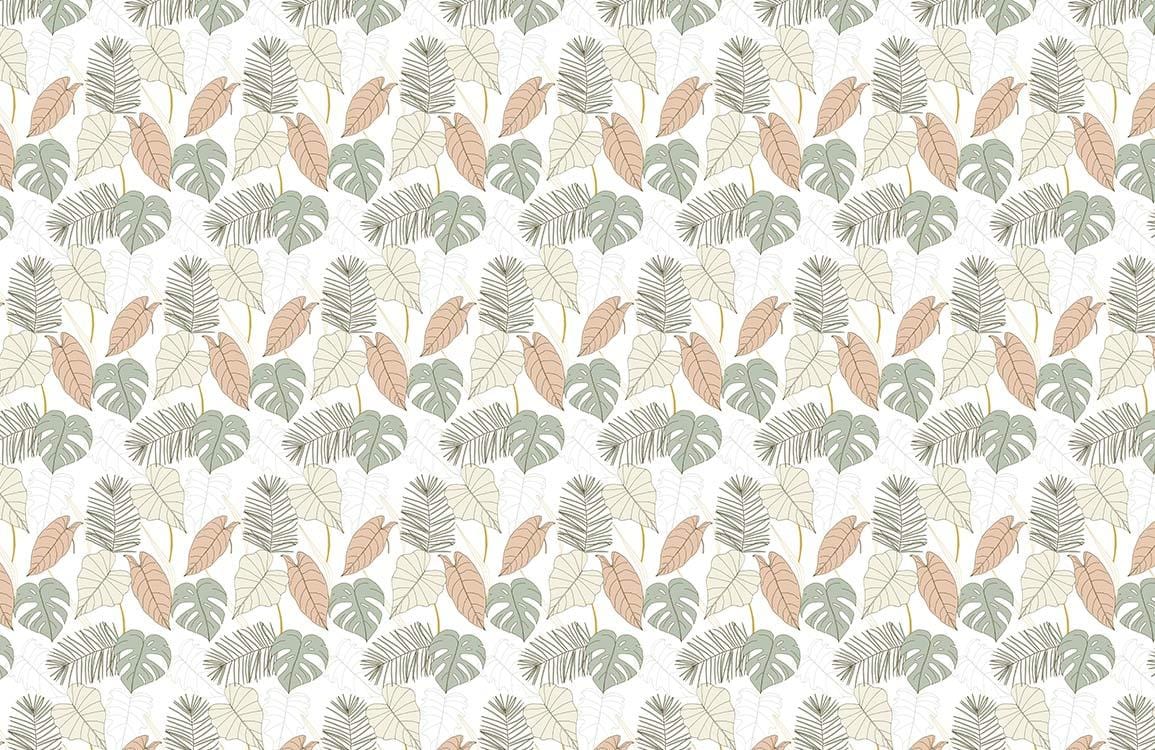 Tropical Leaf Pattern Neutral Mural Wallpaper