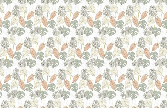 Tropical Leaf Pattern Neutral Mural Wallpaper