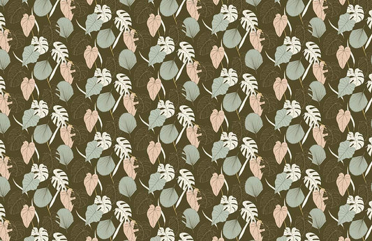 A wallpaper mural with several leaves for your home's décor.