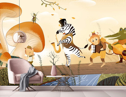 Whimsical Animal Musicians Kids Mural Wallpaper