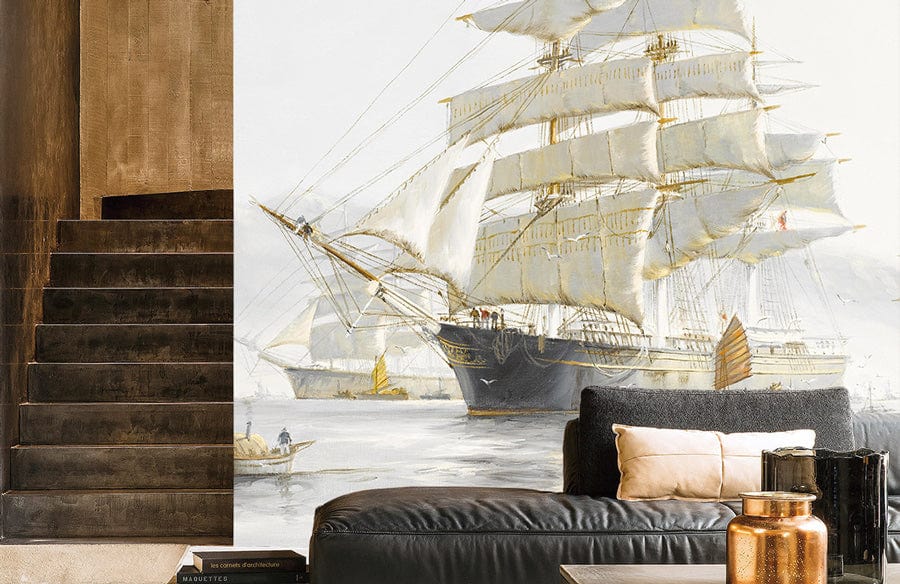 Vintage Nautical Ship Seascape Mural Wallpaper