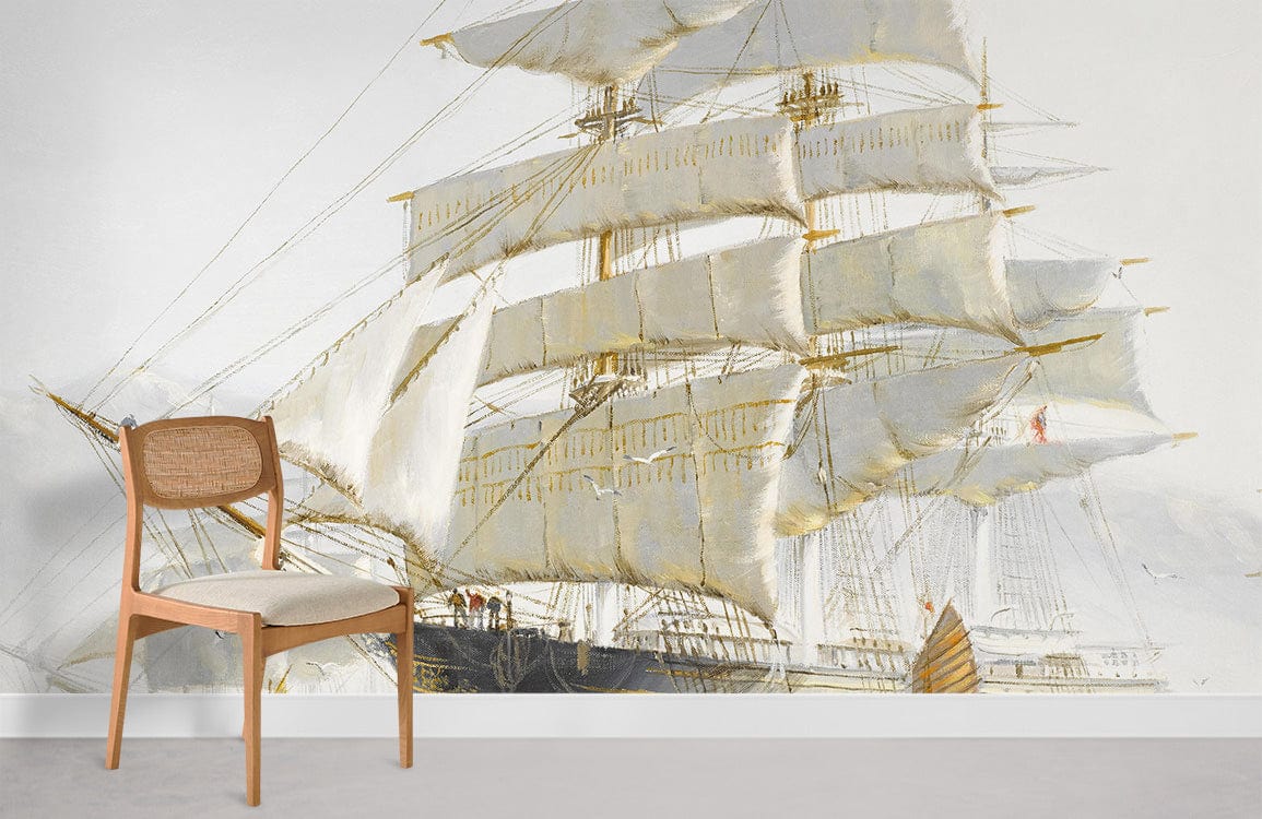 Vintage Nautical Ship Seascape Mural Wallpaper