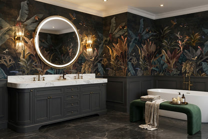 Moody Navy Dark Jungle Wallpaper Mural room setting