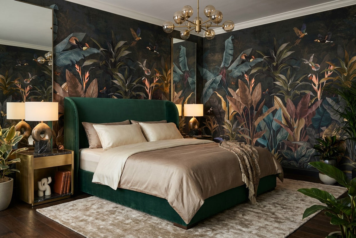 Moody Navy Dark Jungle Wallpaper Mural room setting