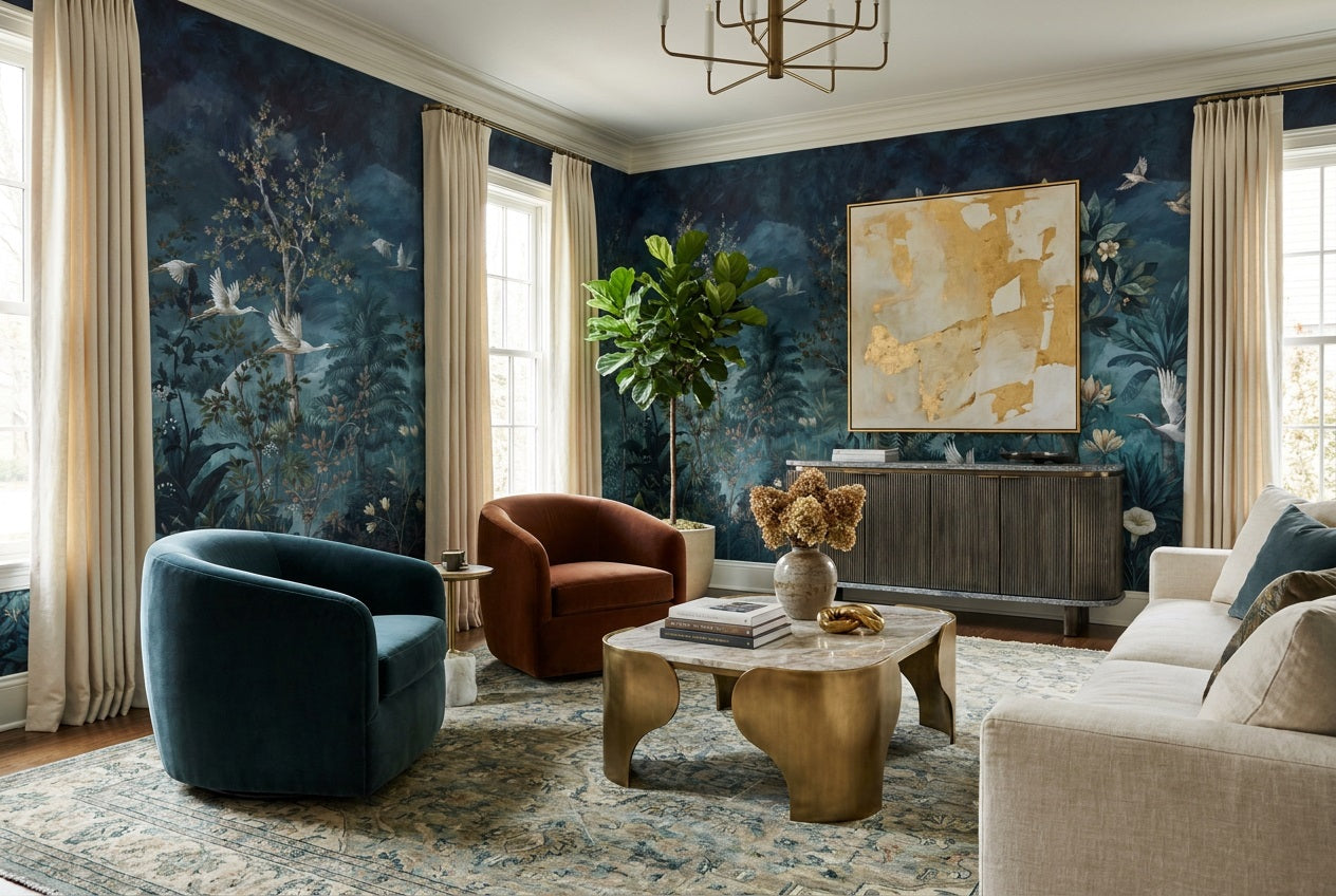 Navy Birds Wallpaper Mural room scene