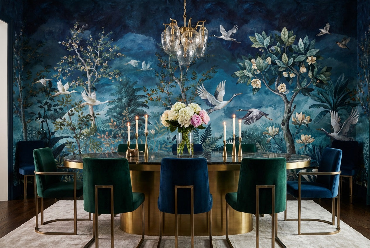 Navy Birds Wallpaper Mural view 3