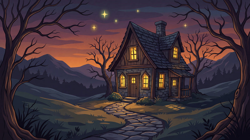 Witch Cottage Beneath Sunset Sky Halloween Wallpaper Mural