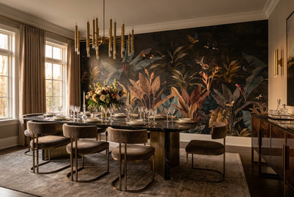 Moody Navy Dark Jungle Wallpaper Mural room setting
