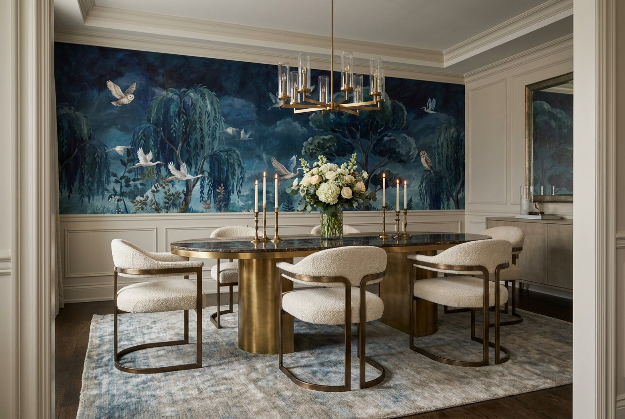 Navy Willow Wallpaper Mural room scene