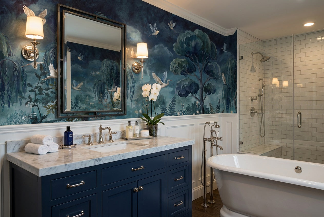 Navy Willow Wallpaper Mural view 3