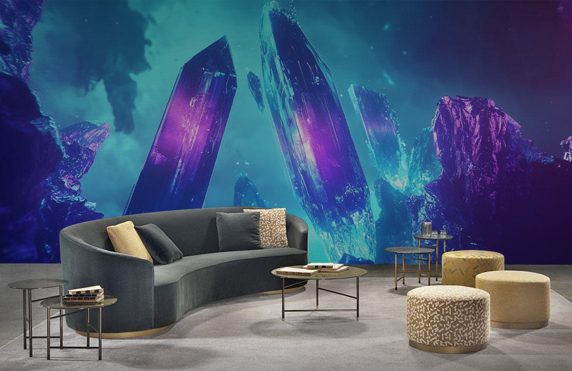 Neon Crystal Cavern Mural Wallpaper
