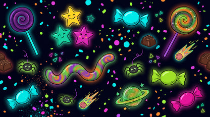 Neon Candy Stars and Swirls Halloween Wallpaper Mural - image 2