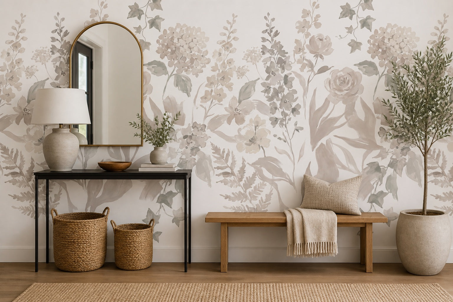 Ochre Botanical Silhouette Wallpaper Mural - 9