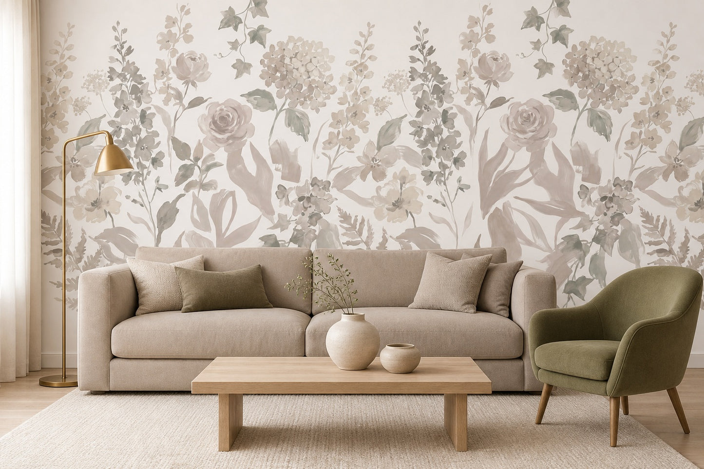 Ochre Botanical Silhouette Wallpaper Mural - 1