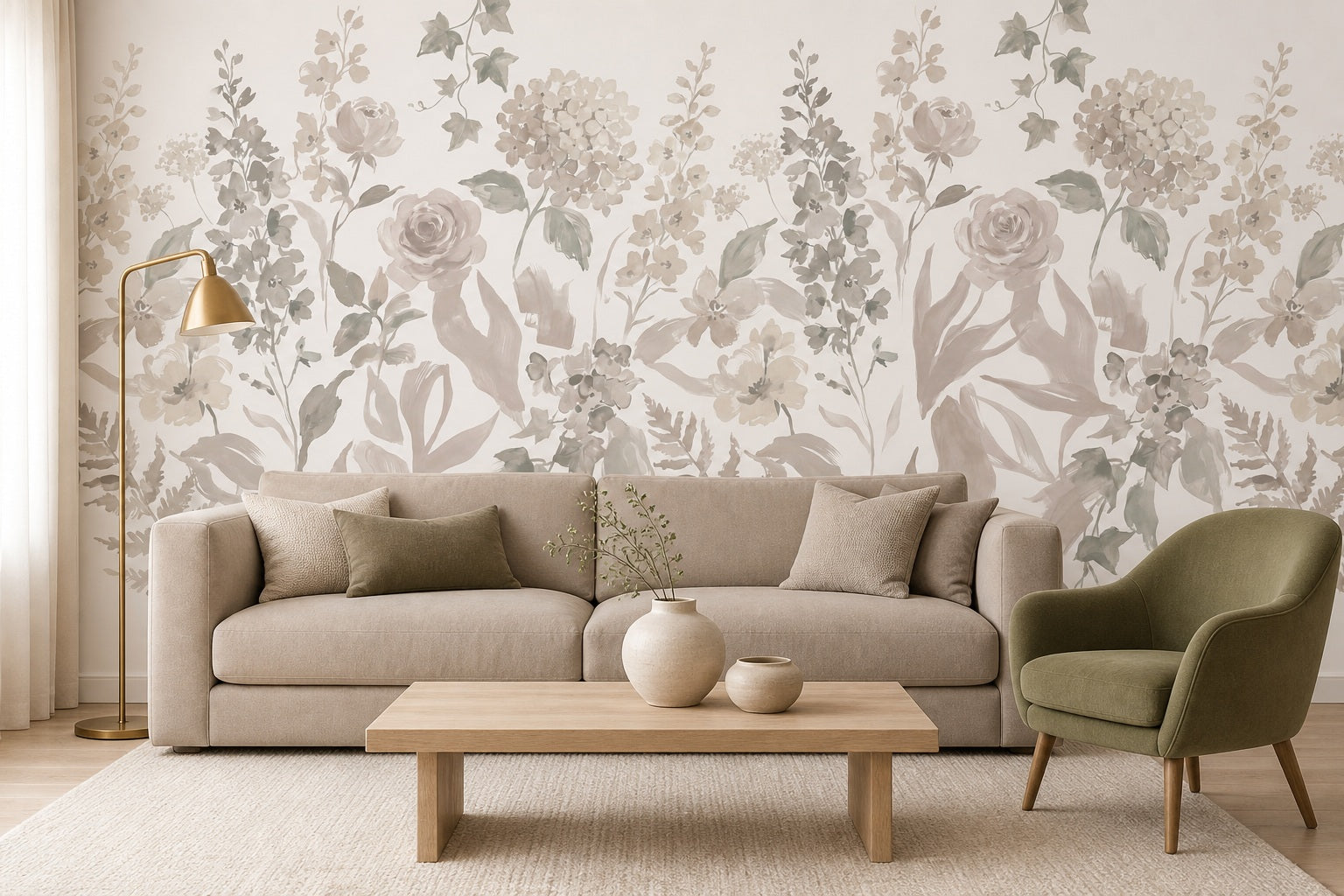 Ochre Botanical Silhouette Wallpaper Mural - 1