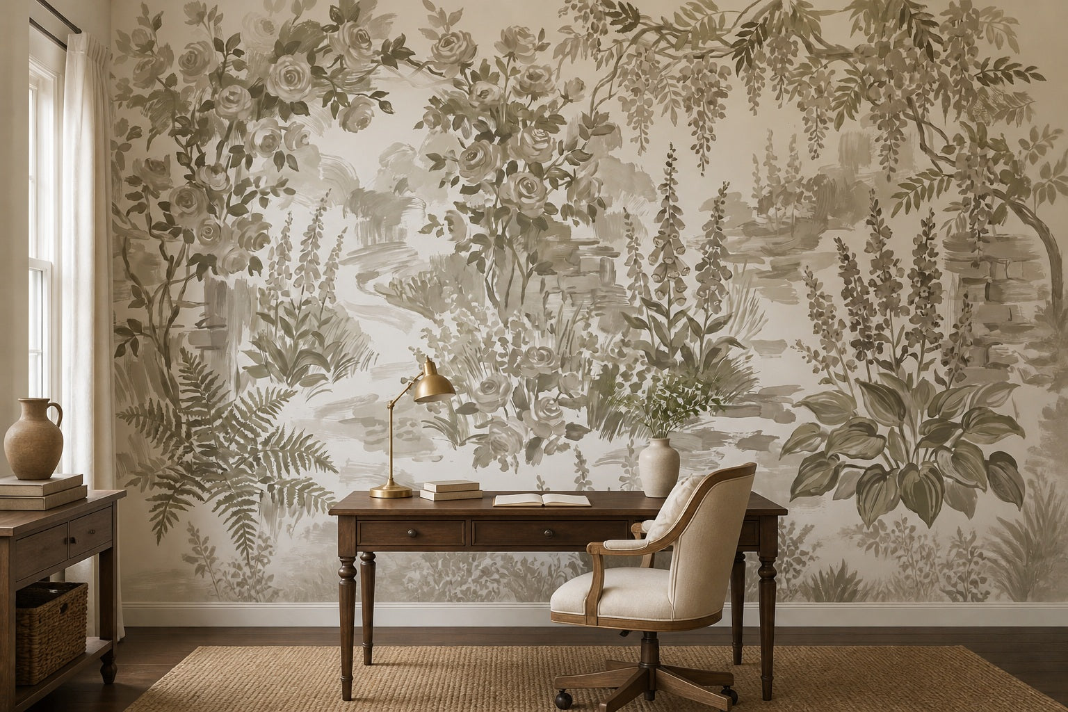 Olive Woodland Floral Garden Wallpaper Mural - 5