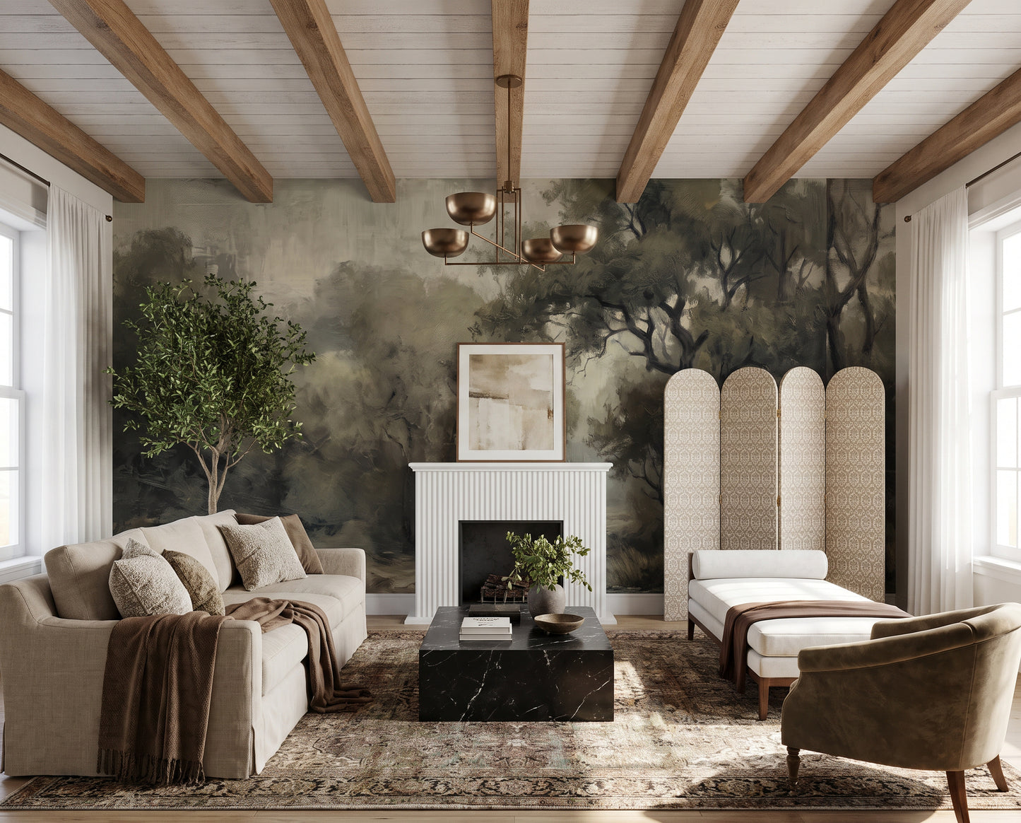 Olive Botanical Forest Wallpaper Mural