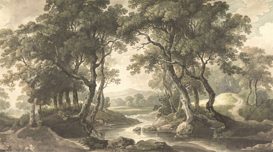 Olive Woodland River Landscape Wallpaper Mural - 2