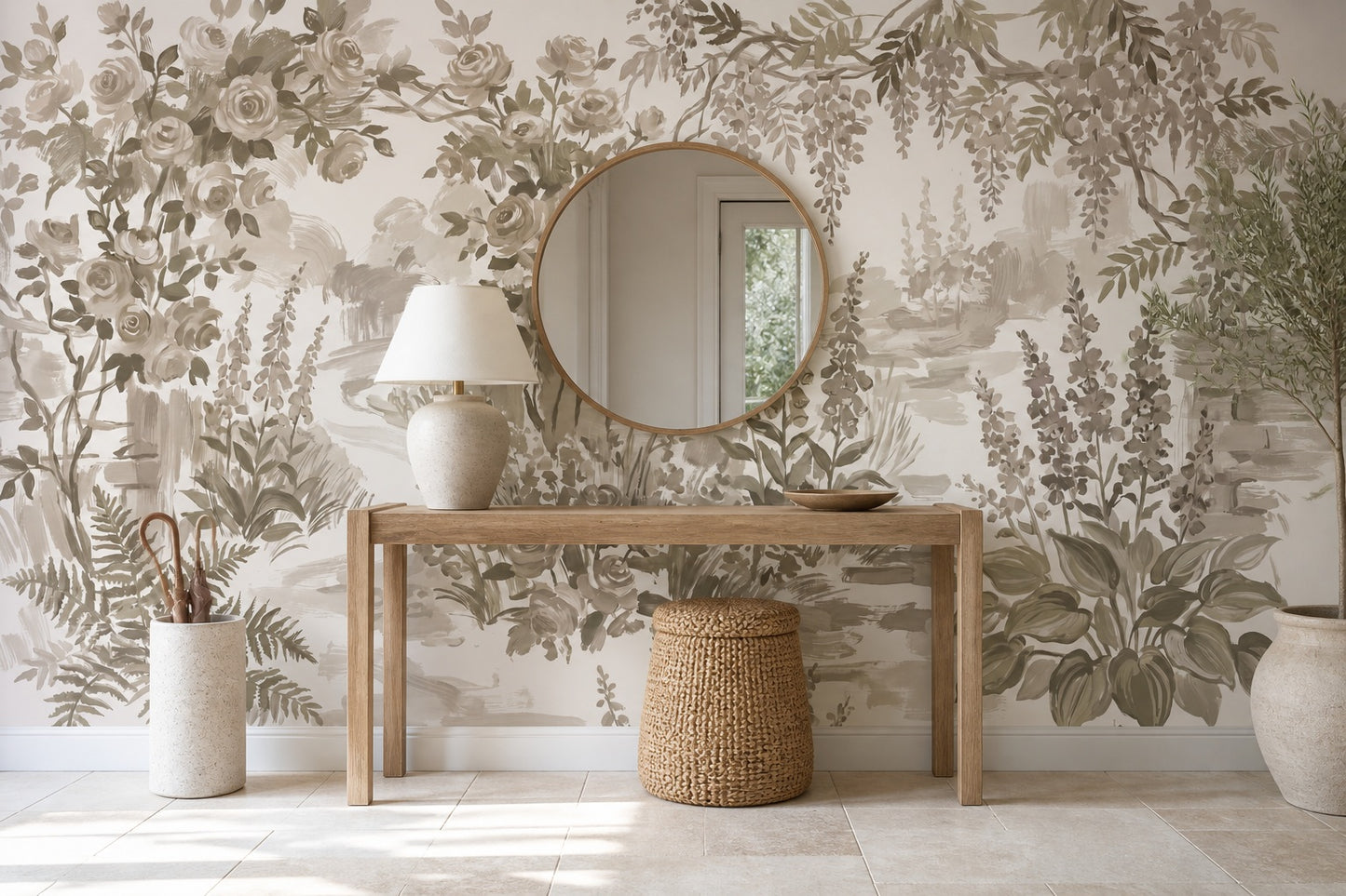 Olive Woodland Floral Garden Wallpaper Mural - 6