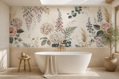 Cream Hydrangea and Rose Garden Wallpaper Mural - 4