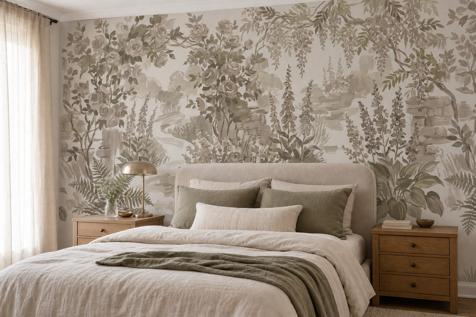 Olive Woodland Floral Garden Wallpaper Mural - 4
